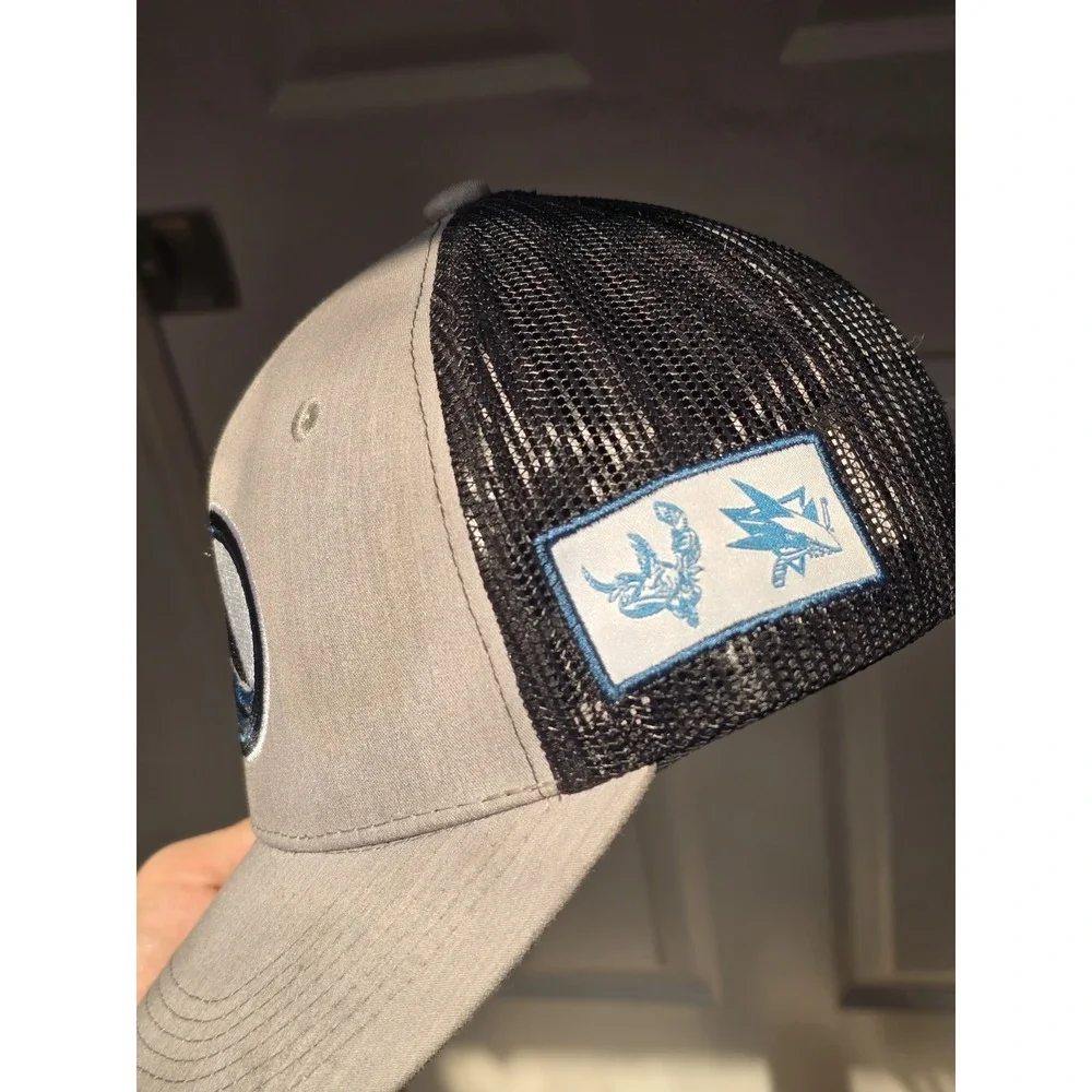 San Jose Sharks SGA Trucker Hat Snapback Gray Black Mesh NHL Wave Logo